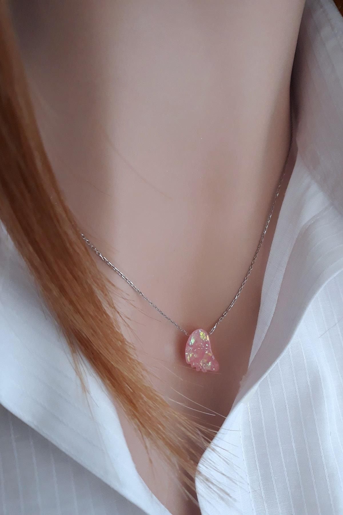 Pembe Bebek Ayak Izi Resin Taş Kolye