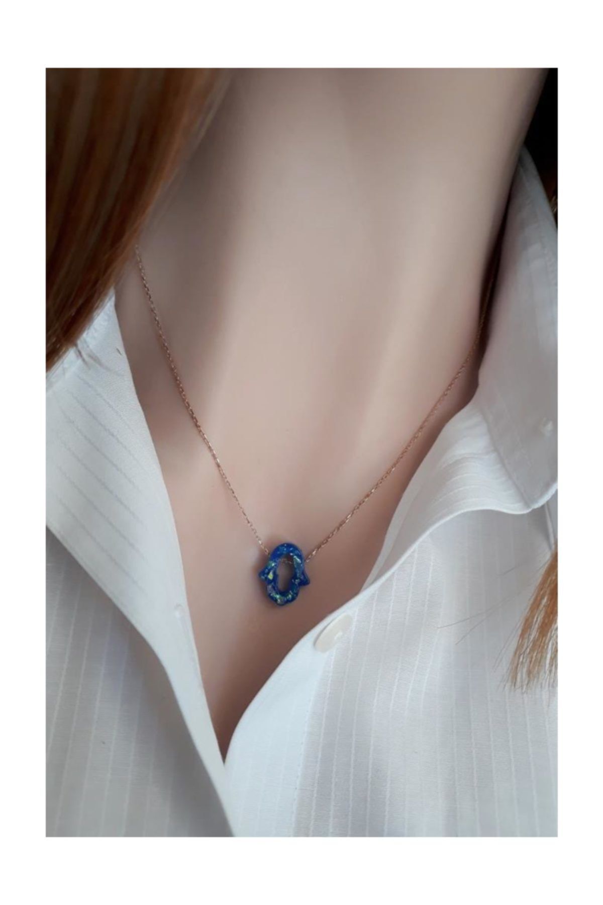 Mavi Fatma Ana Eli Resin Taş Kolye _rose