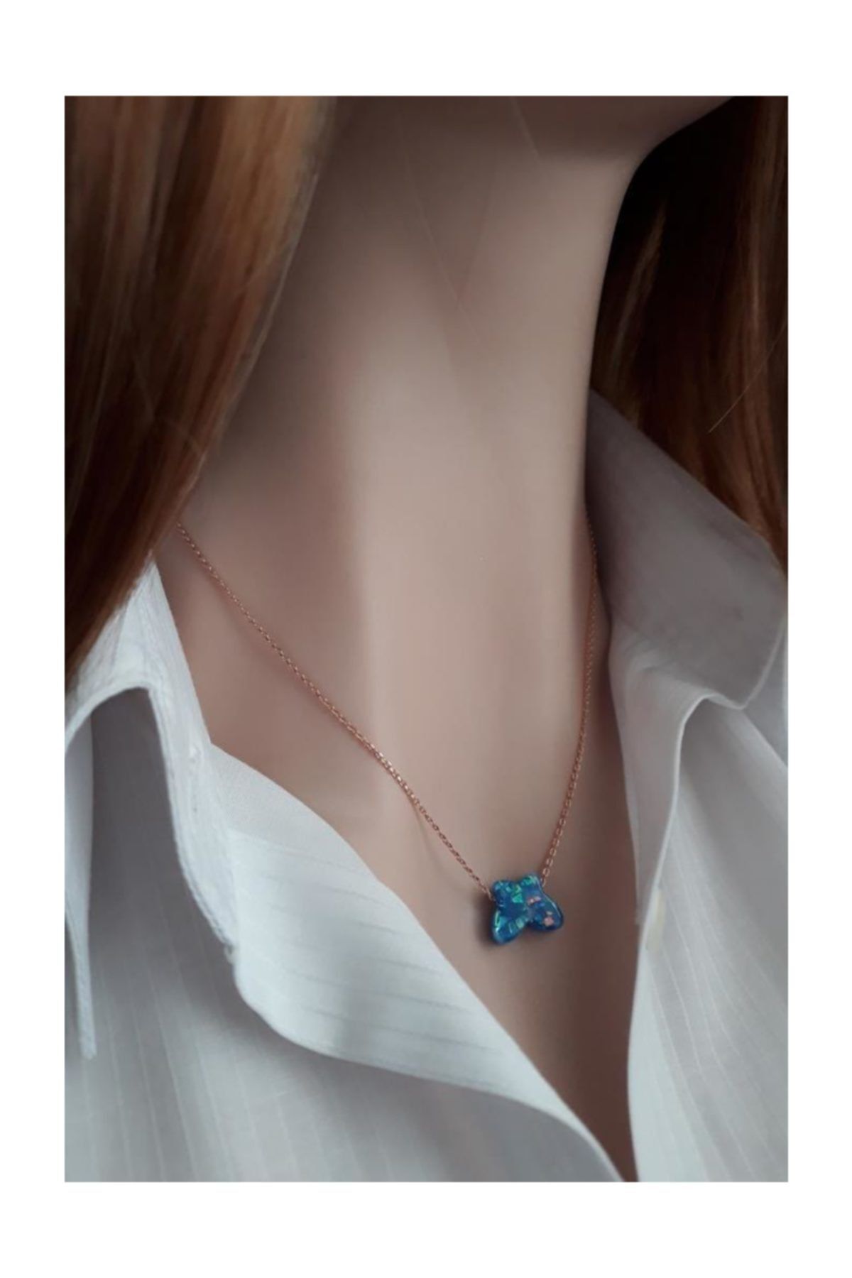 Mavi Kelebek Resin Taş Kolye _rose