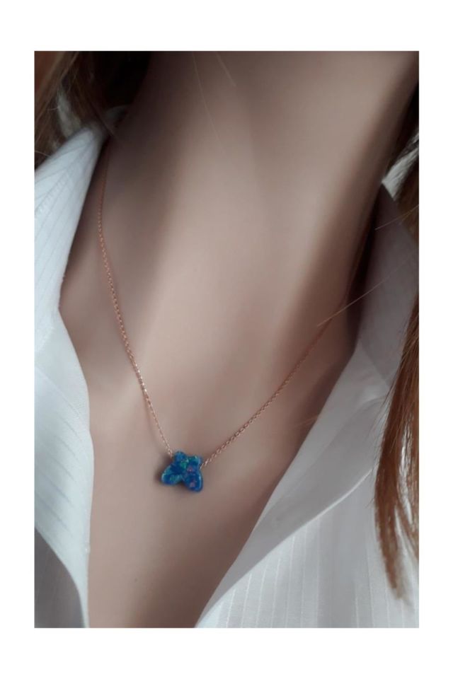 Mavi Kelebek Resin Taş Kolye _rose