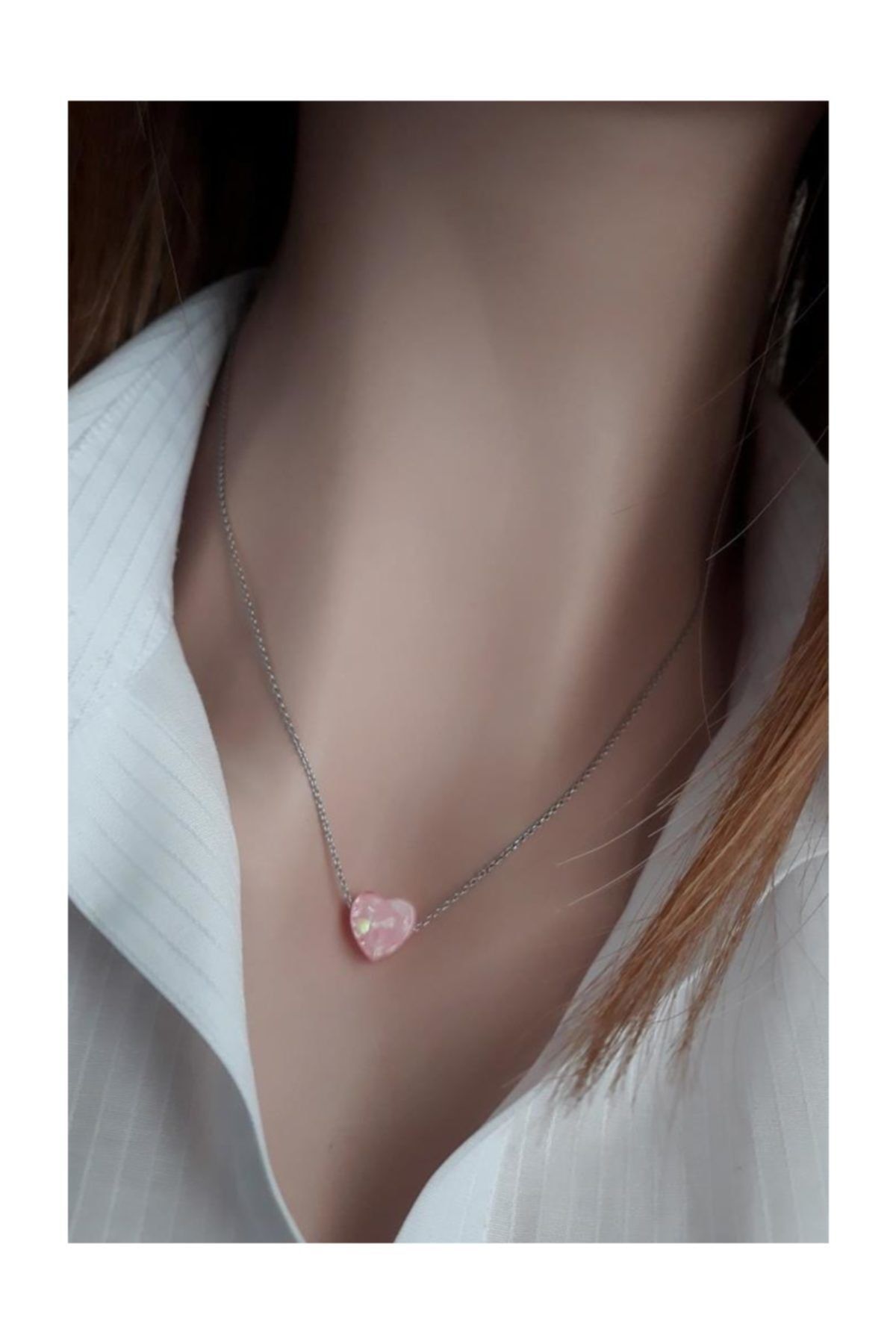 Altın Kaplama Zincirli Pembe Reçine Kalp Kolye
