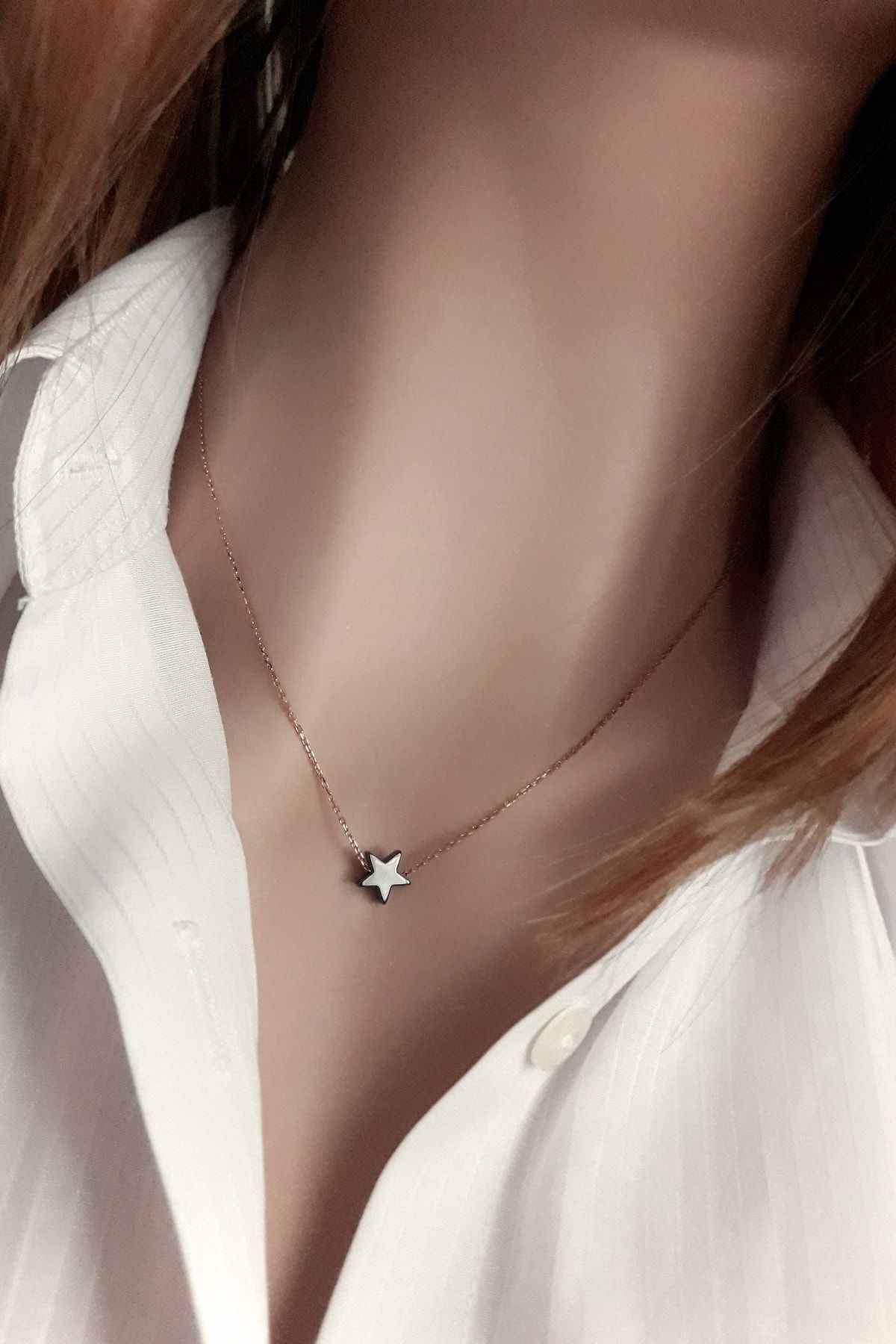 Kadın Hematit Taşlı Antrasit Yıldız Kolye_Rose RGK30556