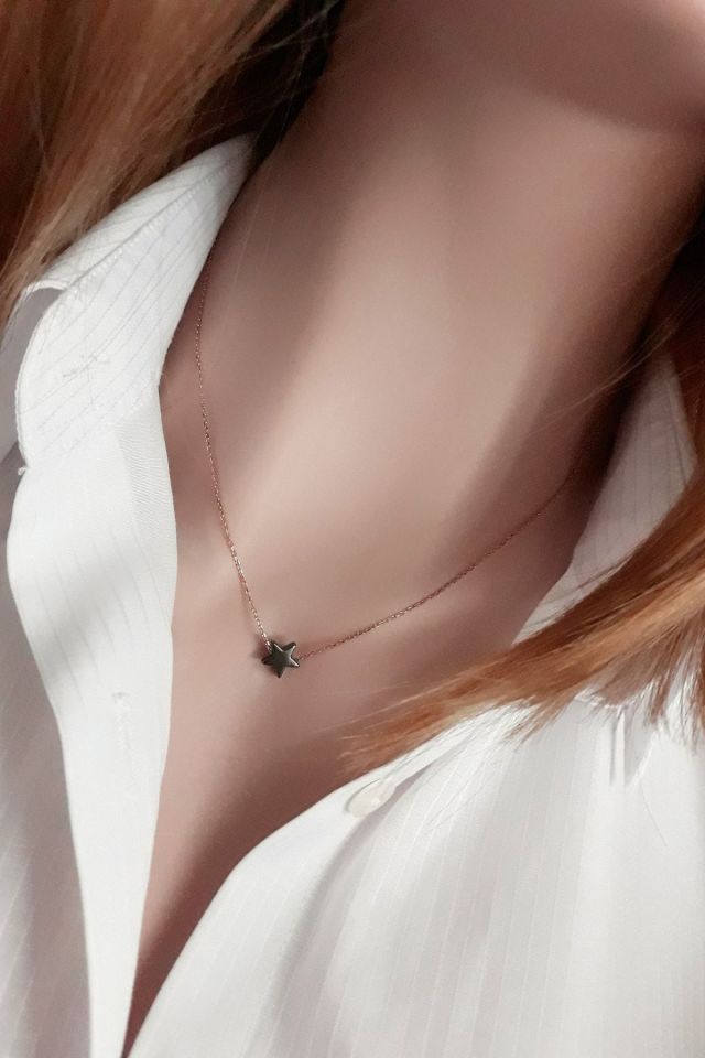 Kadın Hematit Taşlı Antrasit Yıldız Kolye_Rose RGK30556