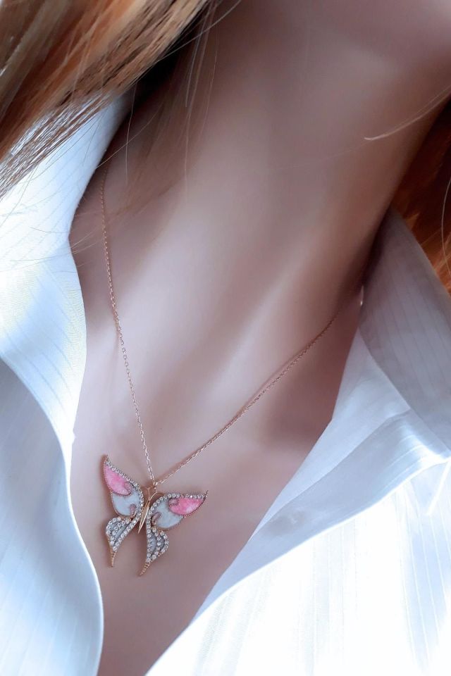 Pembe Güneşin Kızı Kelebek Kolye _rose