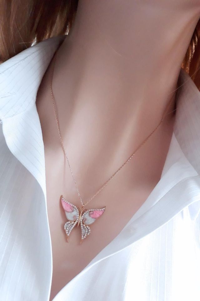 Pembe Güneşin Kızı Kelebek Kolye _rose