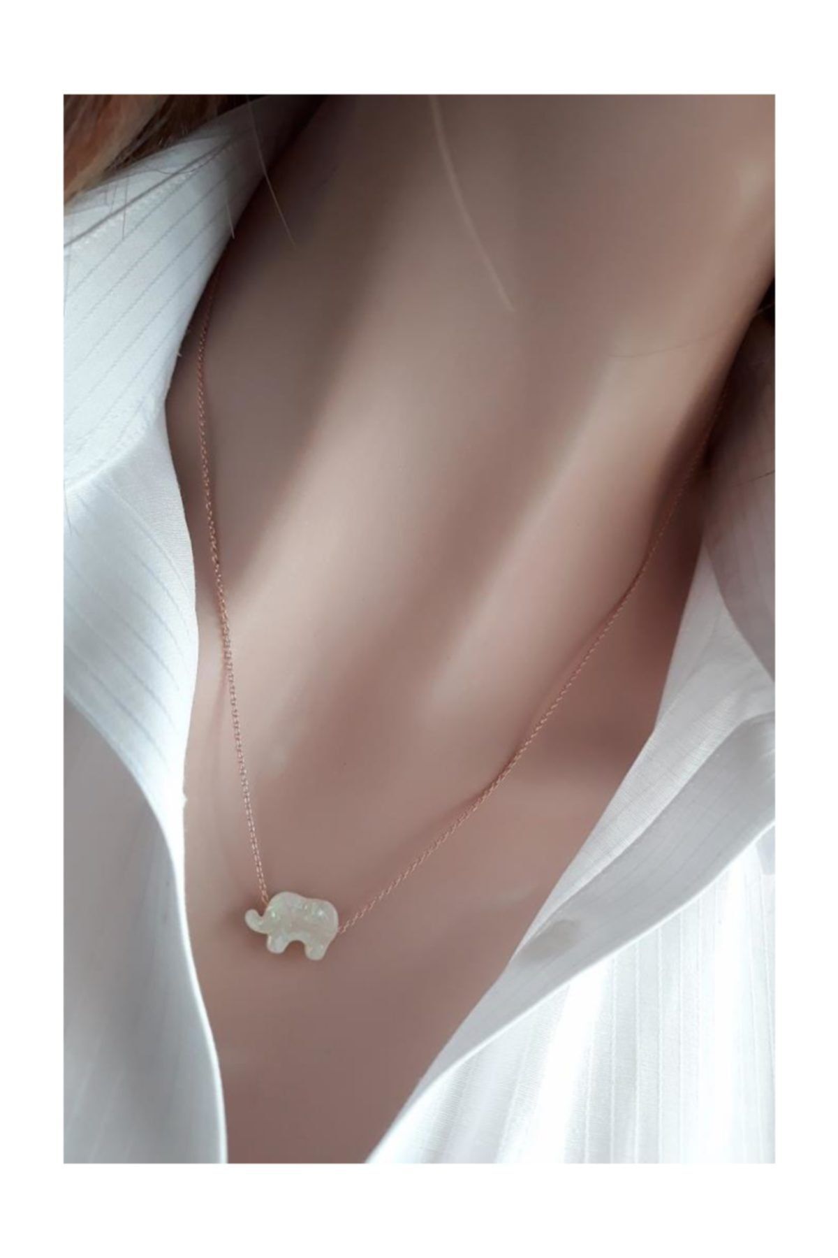 Beyaz Fil Izi Resin Taş Kolye _rose