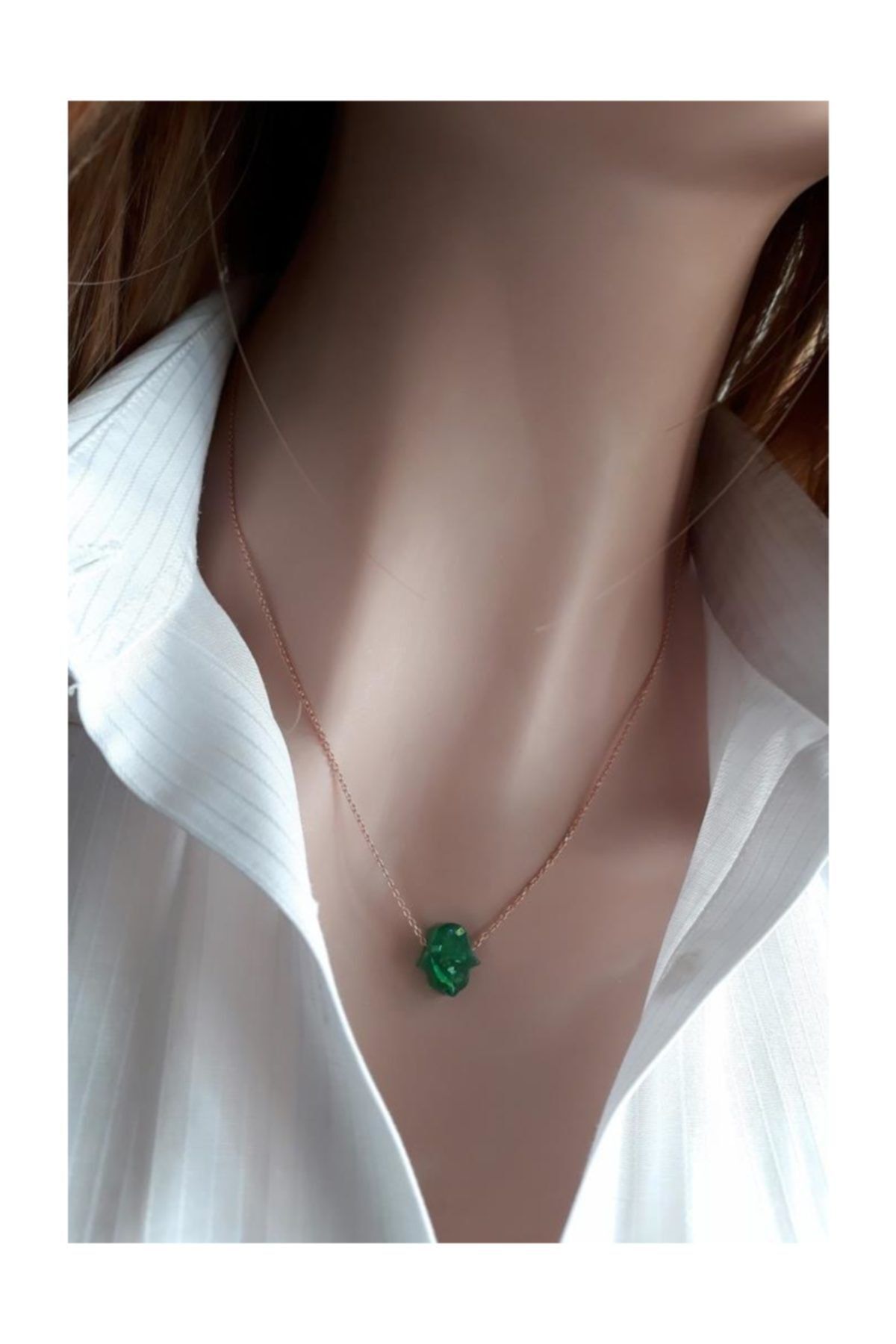 Koyu Yeşil Fatma'nın Eli Izi Resin Taş Kolye _rose