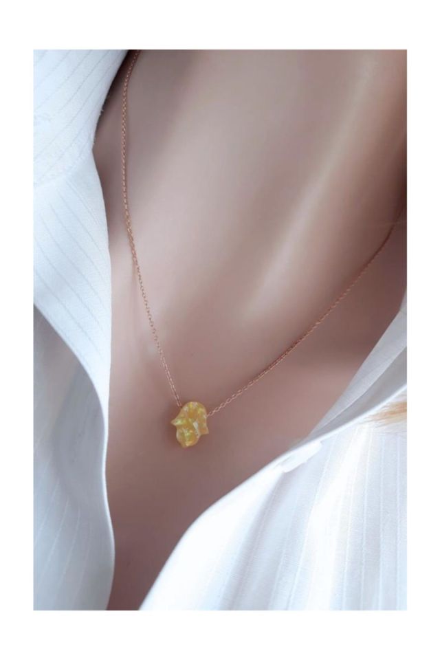 Sarı Fatma Ana Eli Resin Taş Kolye  rose