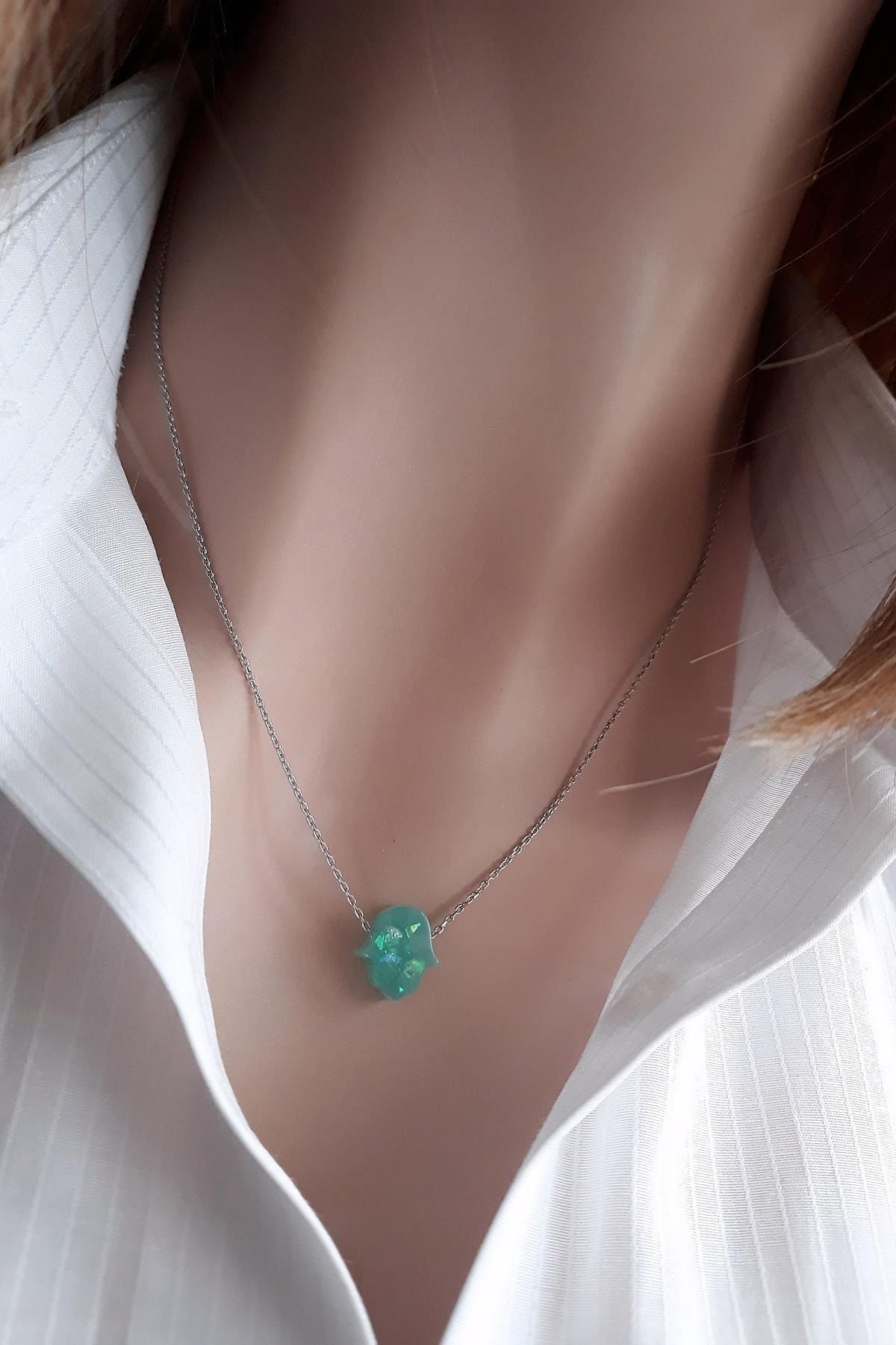Mint Fatma Ana El Izi Resin Taş Kolye
