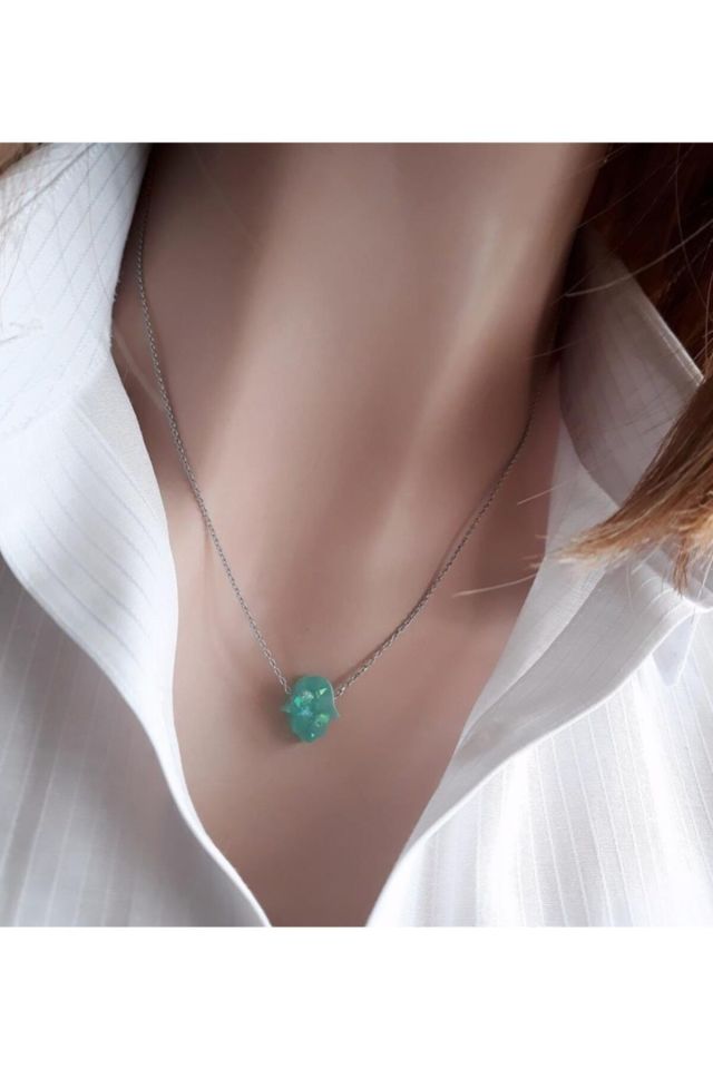 Mint Fatma Ana El Izi Resin Taş Kolye