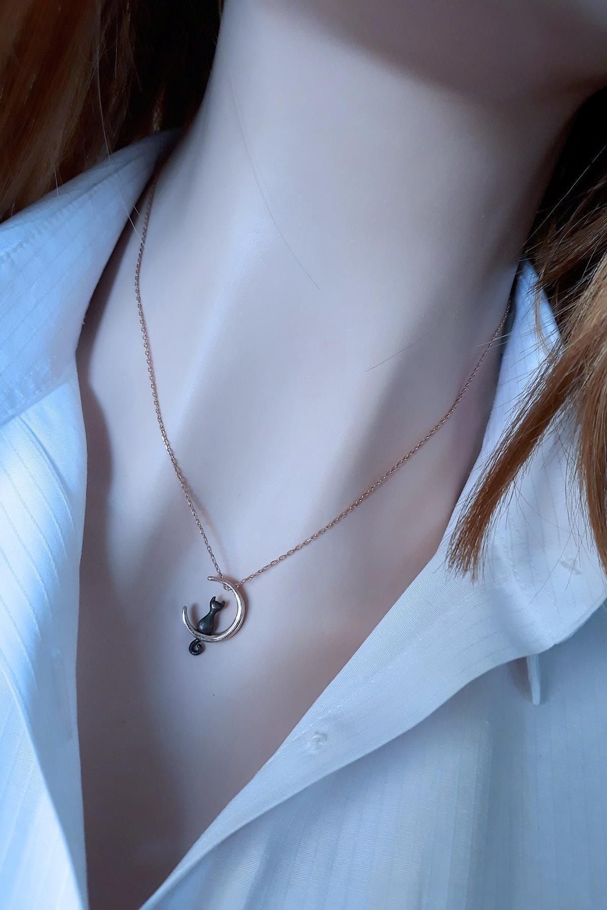 Siyah Gece Kedisi Kolye _rose