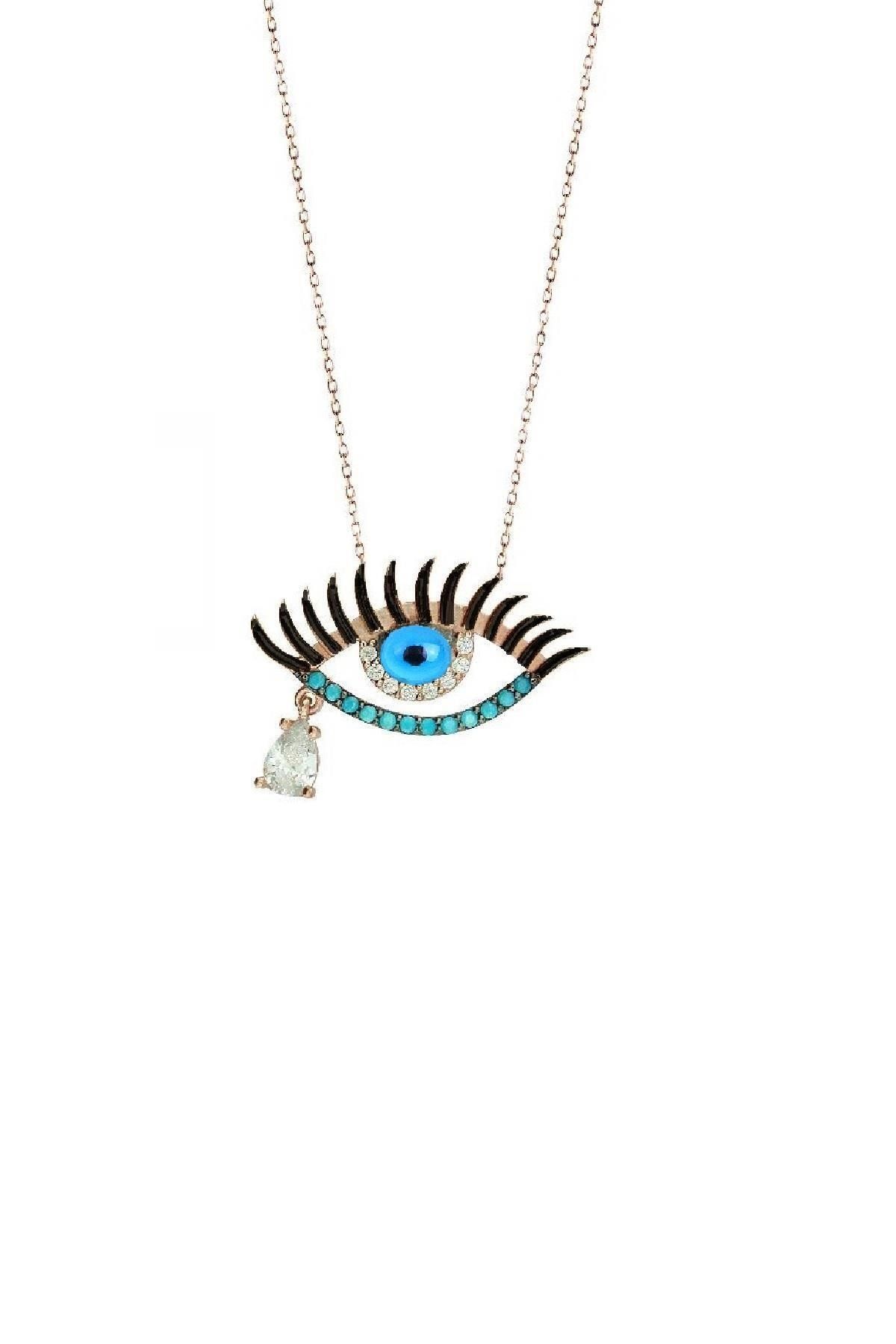 Göz Yaşı Nazar Göz Tasarımlı Gümüş Kolye – Rose Gold Kaplama