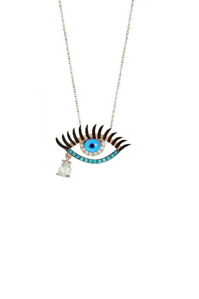 Göz Yaşı Nazar Göz Tasarımlı Gümüş Kolye – Rose Gold Kaplama