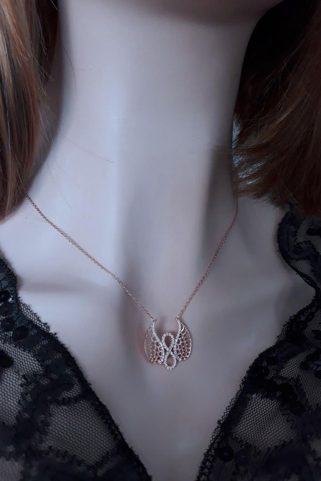 Kadın Rose Melek Kanadı Gümüş Kolye 925 Ayar