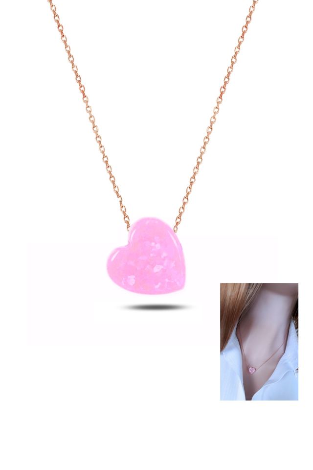 Pembe Kalpli Reçine Kolye – 925 Ayar Gümüş Zincirli