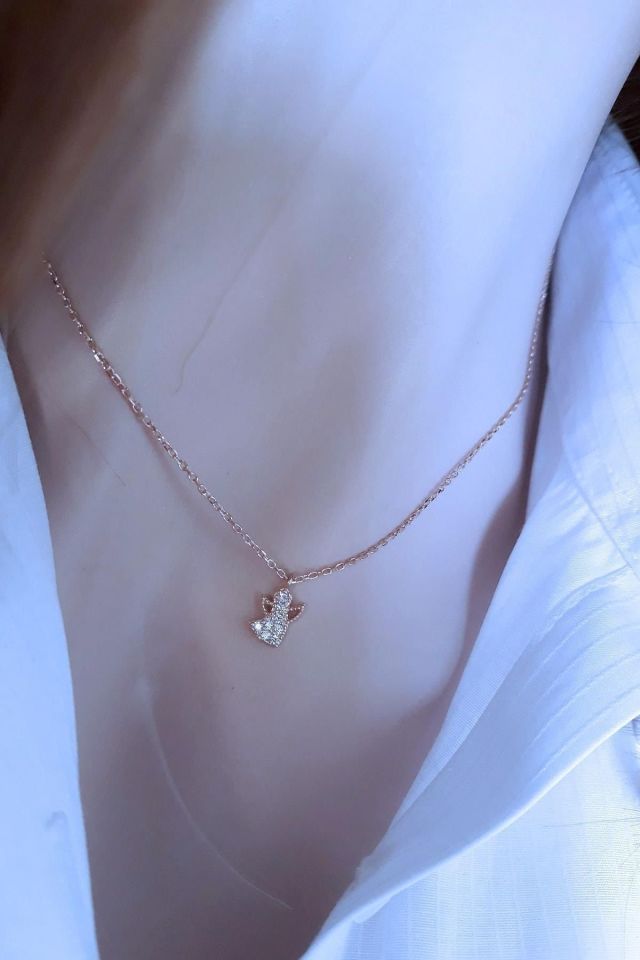 Kadın Pembe Altın Minimal Melek Kolye