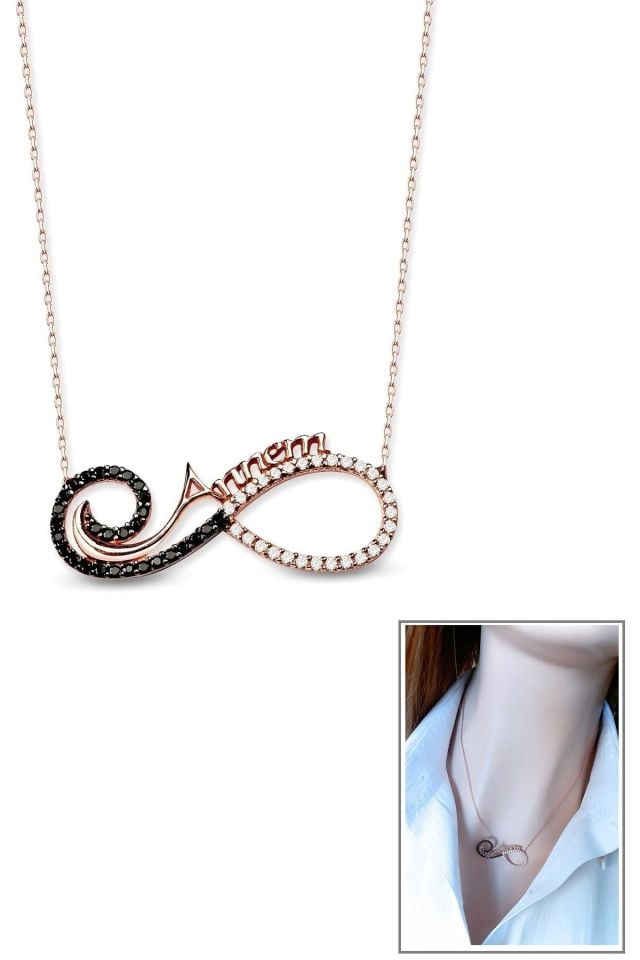 Annem Yazılı Sonsuzluk Kolyesi | 925 Ayar Gümüş | Rose Gold Kaplama