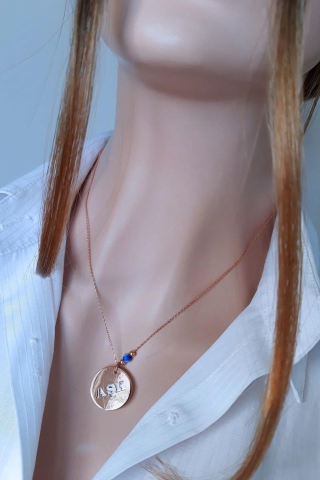 Aşk Yazılı Sedef Taşlı Kolye - 925 Ayar Gümüş, Rose Gold Kaplama