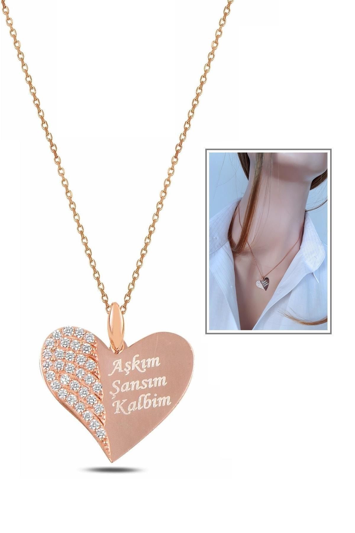 Aşk Aşkım Şansım Kalbim Kalp Kolye