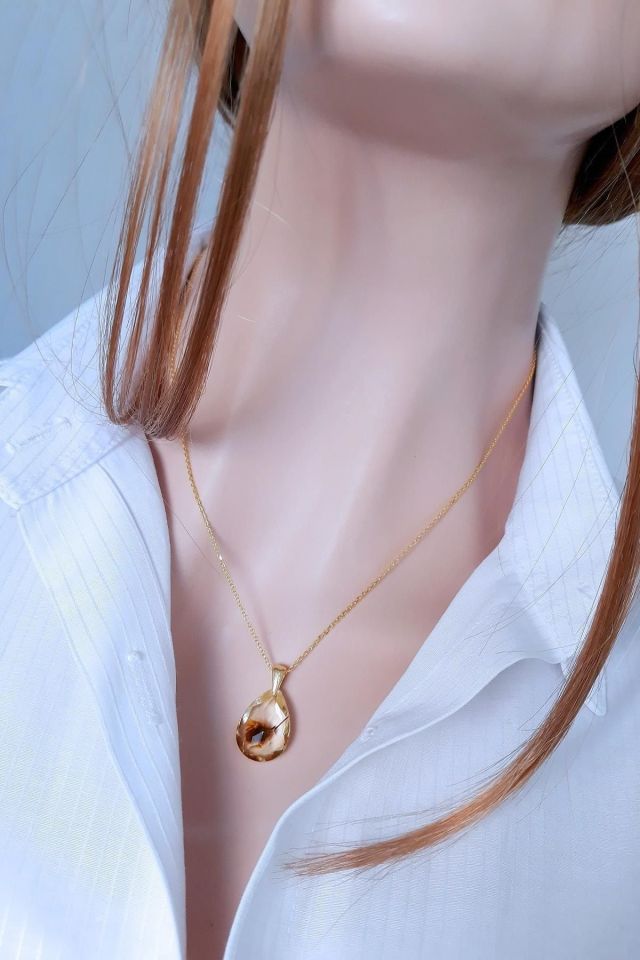 Kadın Rose Kurutulmuş Gerçek Çiçekli Damla Taşlı Kolye