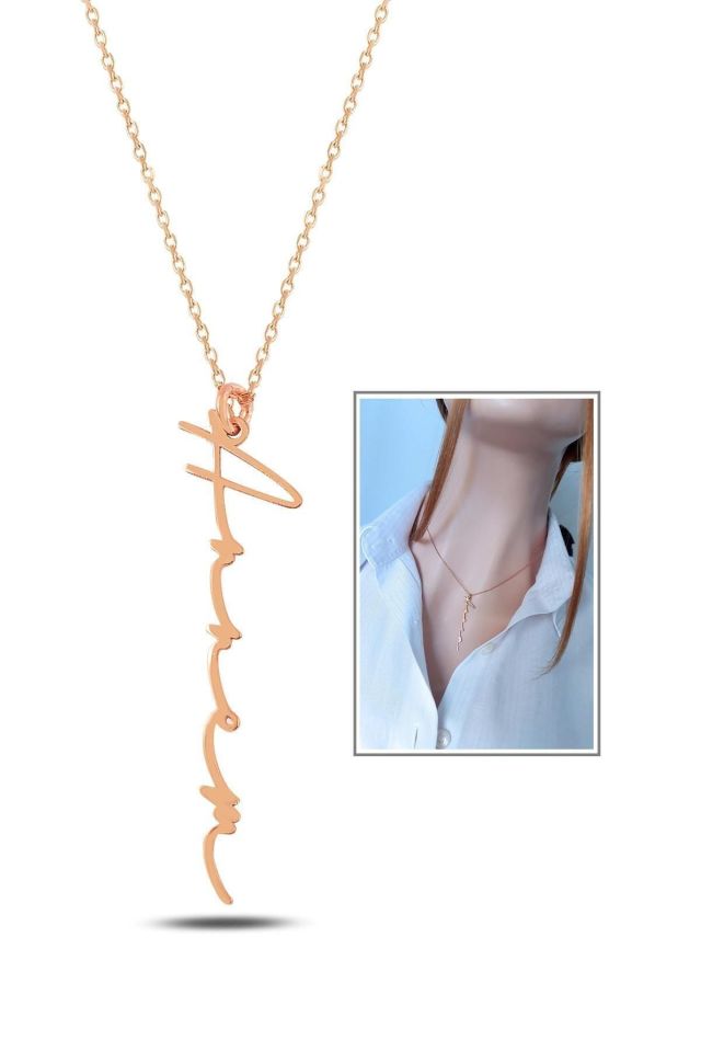 Rose Gold Kaplamalı ''Annem'' Yazılı İmza Gümüş Kolye