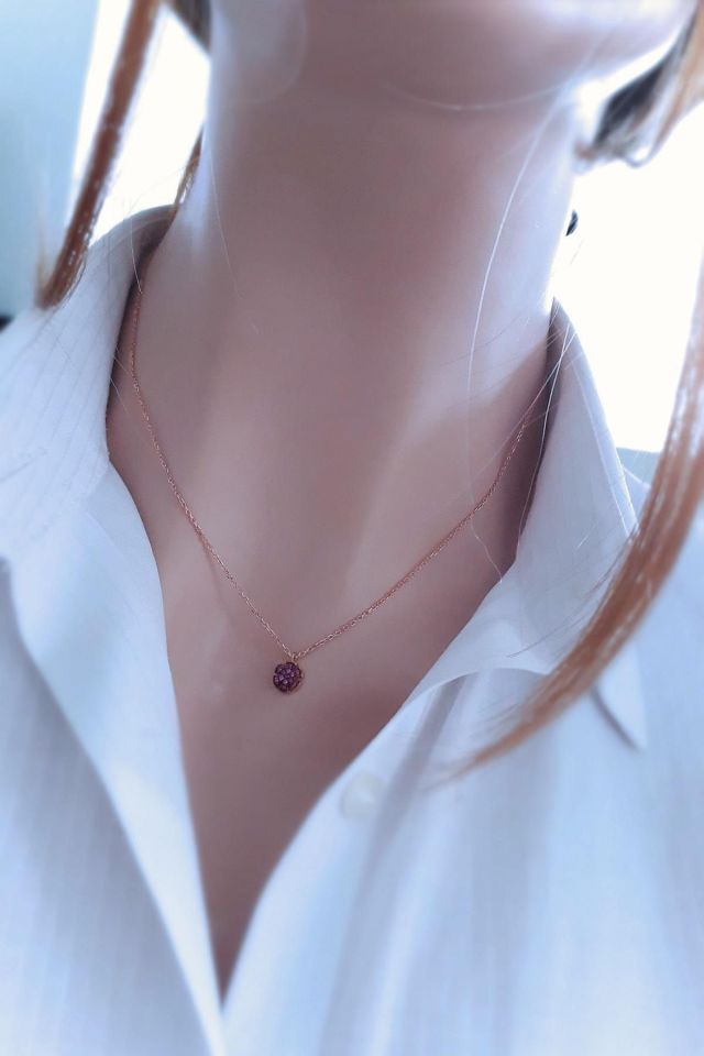 Fuşya Minimal Kar Tanesi Rose Gümüş Kolye