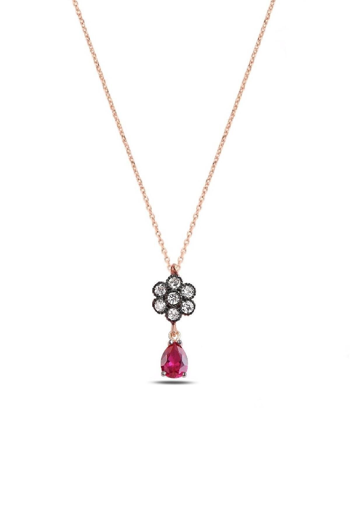 Ruby Elmas Montürlü Bahar Kolye