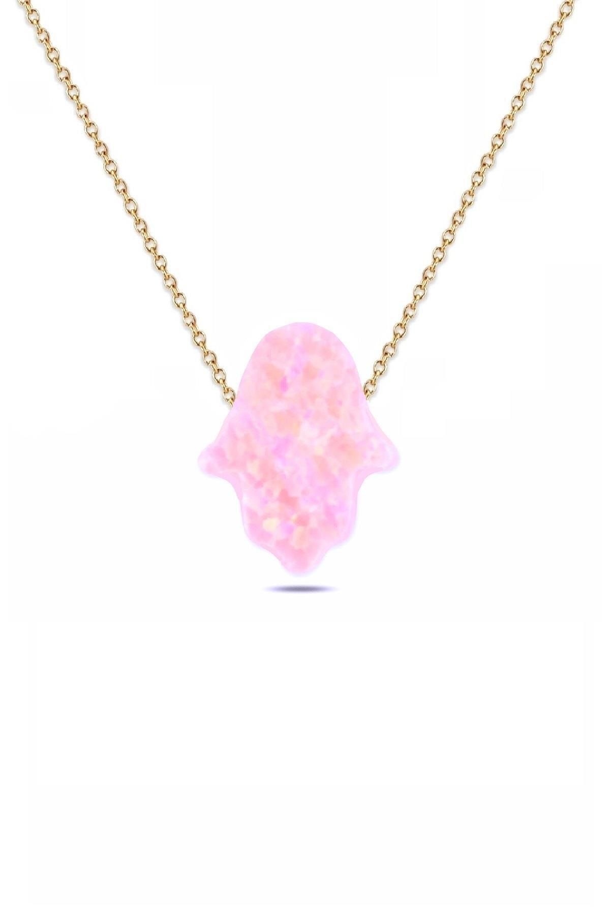 Pembe Fatma Ana El Izi Resin Taş Kolye _rose