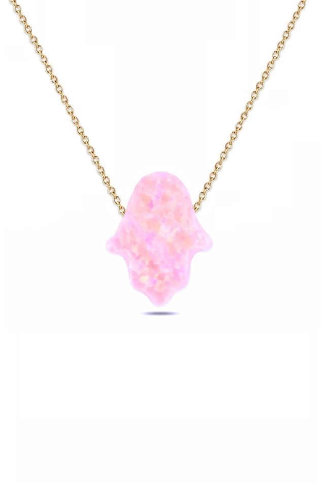 Pembe Fatma Ana El Izi Resin Taş Kolye _rose