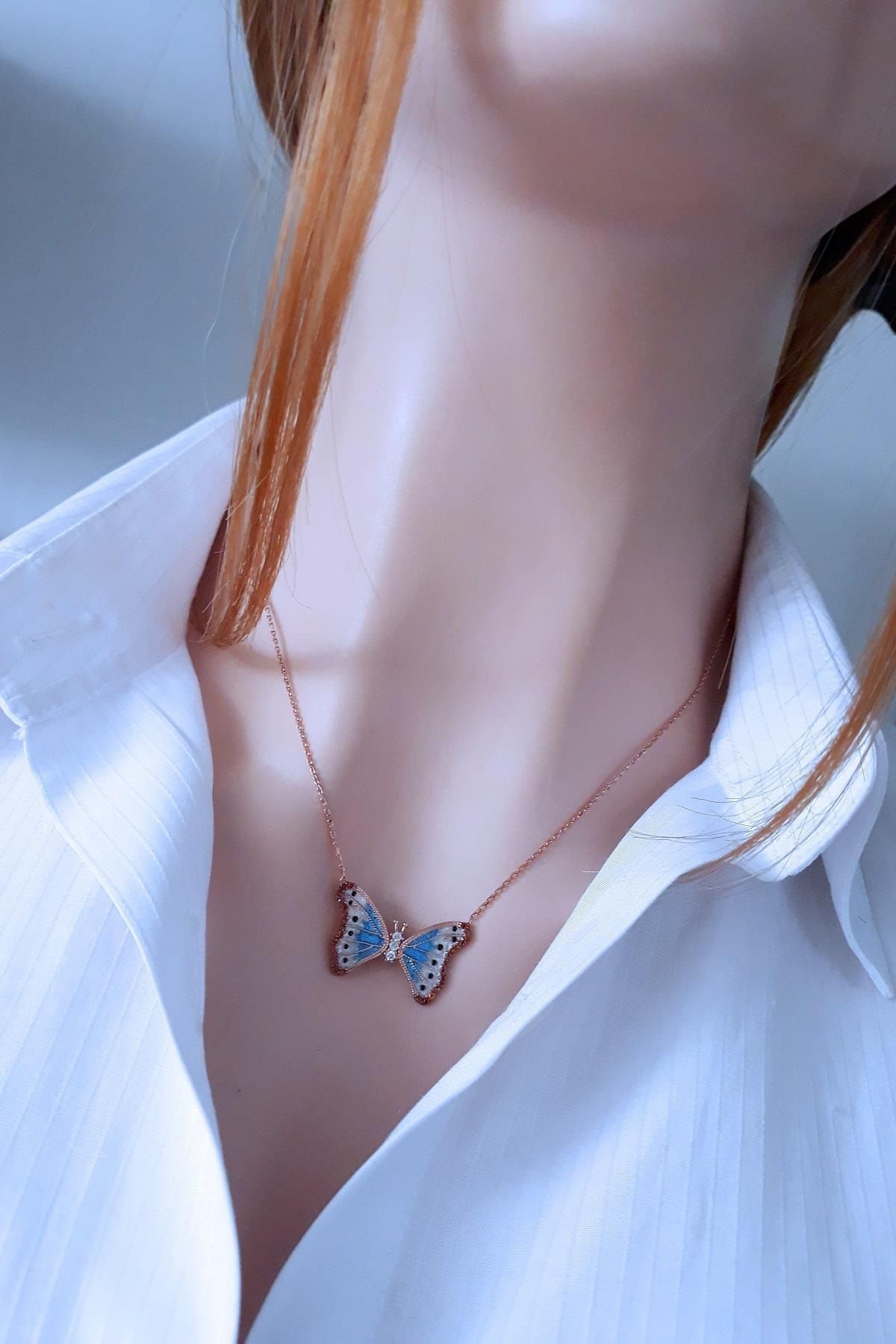 Turuncu Taşlı Peri Kelebek Kolye (küçük Boy)