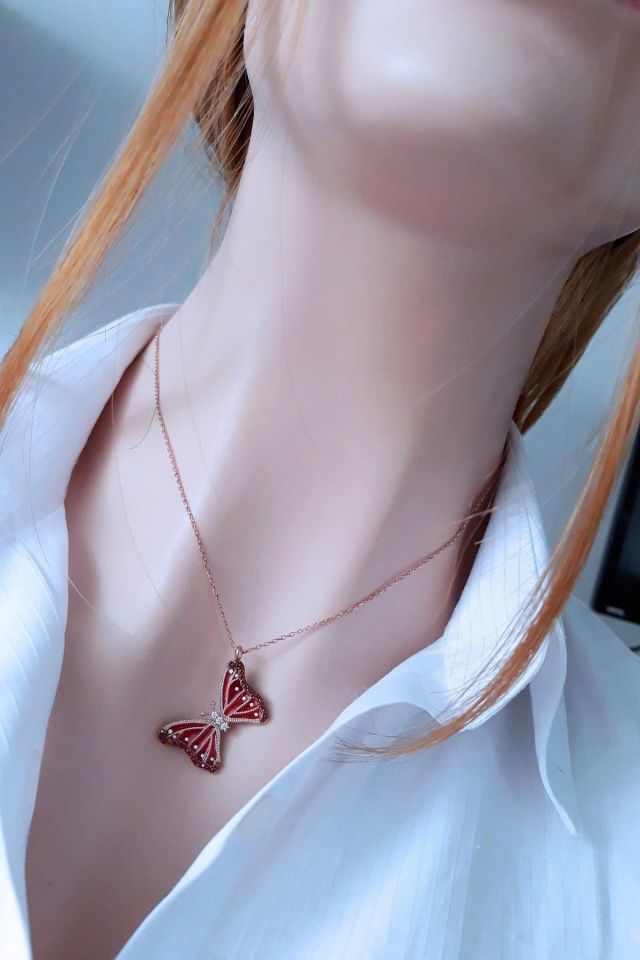 Bordo Peri Kelebek Kolye küçük Boy