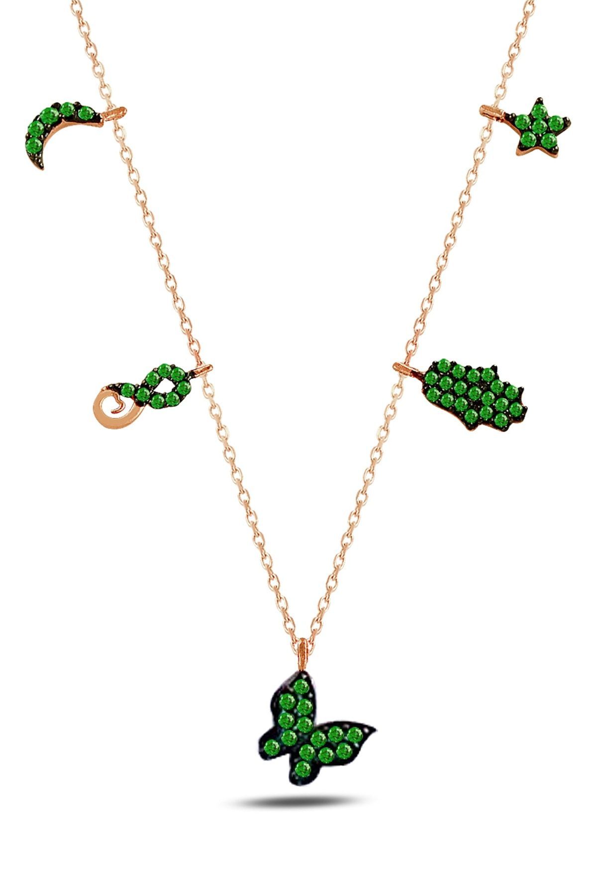 Kadın Yeşil Kelebekli Şans Kolye
