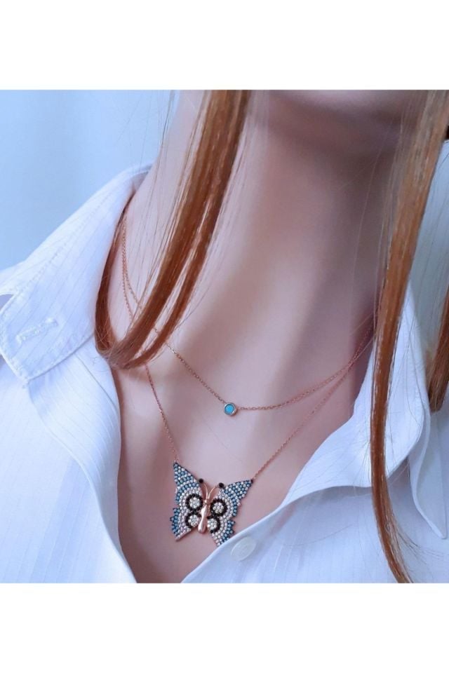 Turkuaz Kelebek Kolye Ve Turkuaz Tektaş Kolye Kombin