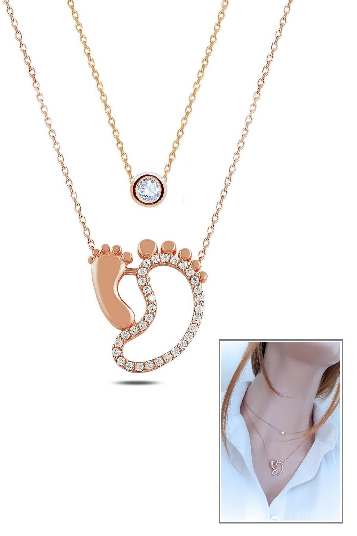 Rose Ayak Izi Kolye Tektaş Kolye Kombin