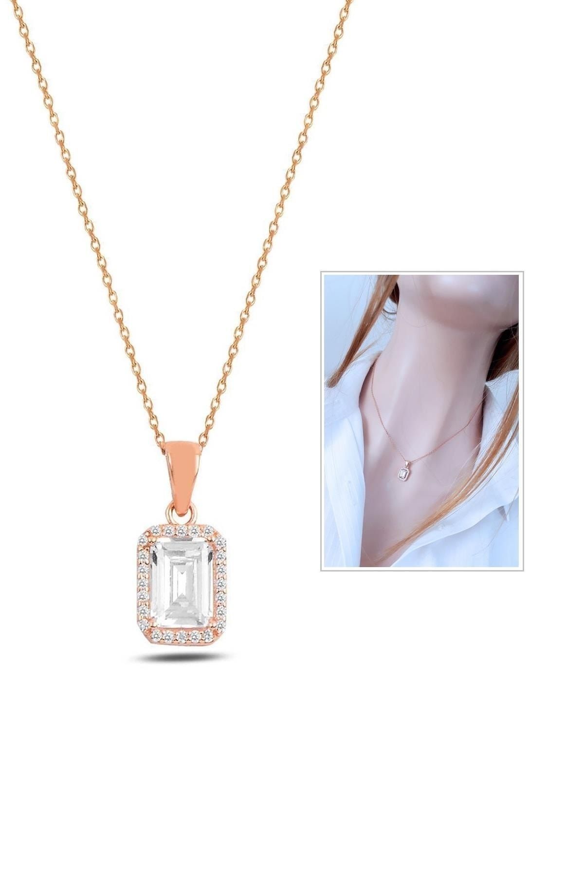 Rose Pırlanta Modeli Baget Taşlı Kolye