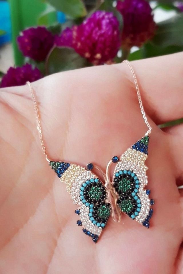 Kadın Renkli Kelebek Kolye (906) RGK30436