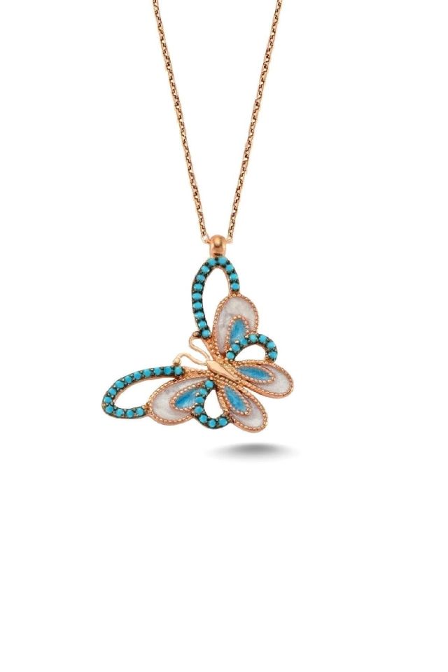 Kadın Rose Firuze Taşlı Hayal Kelebek Kolye