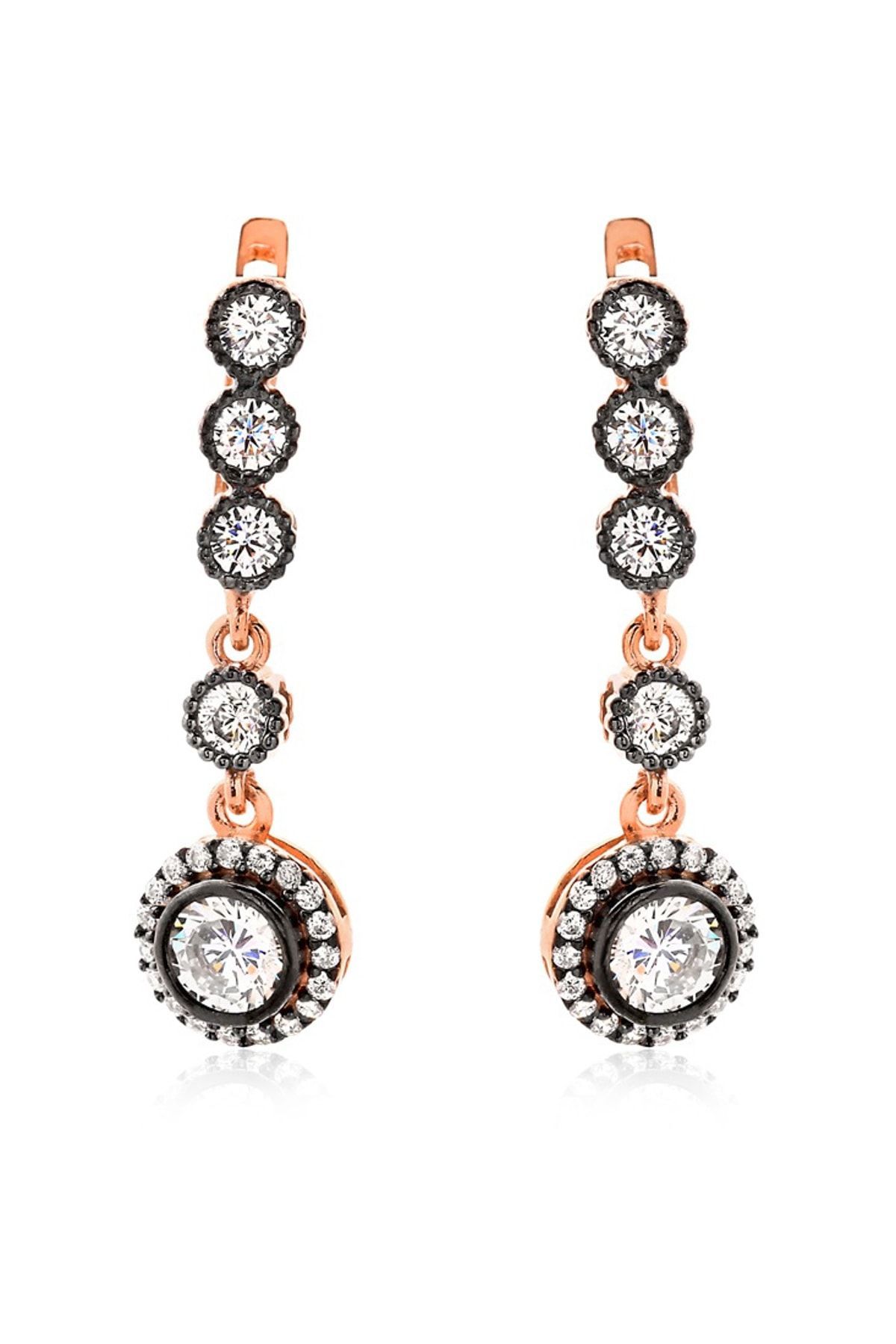 Kadın Beyaz Elmas Montürlü Zirkon Halkalı Sallantılı Küpe RGU50068