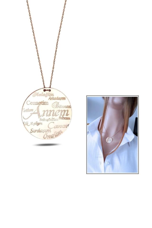 Annem Plaka Kolye - Rose Gold Kaplama