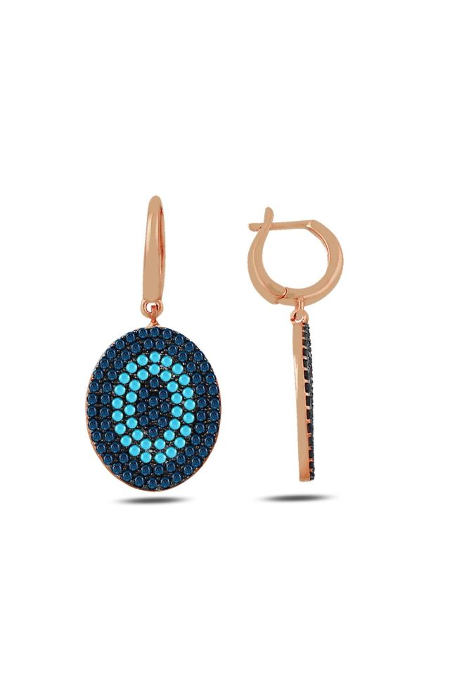 Kadın Lacivert Oval Sallantılı Küpe RGU50043